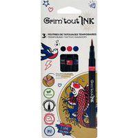 Set 3 stylos tatouage éphémère noir-rouge-bleu - Image principale