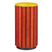 Poubelle Zeno protec 80L lattes bois couvercle jaune acier poudré-Rossignol Pro - Image principale