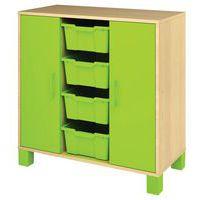 Meuble bas Confetti avec pieds - 4 bacs et portes bouleau/vert - Image principale