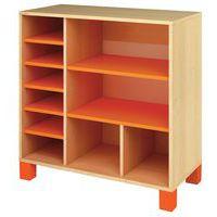 Meuble droit Confetti avec pieds étagères + cases bouleau/orange - Image principale