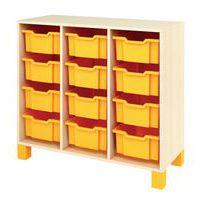 Meuble droit Confetti avec pieds et 12 bacs bouleau/orange - Image principale