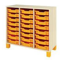 Meuble droit Confetti avec pieds et 24 bacs bouleau/orange - Image principale