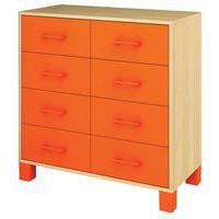 Armoire basse Confetti avec pieds et 8 tiroirs bouleau/orange - Image principale