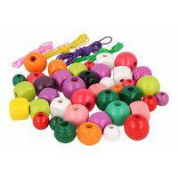 Baril 500 g perles en bois colorés + 4 cordons - Image 3
