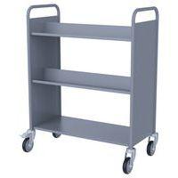 Chariot à livres double face,4 tablettes inclinées + 1 droite-gris alu RAL 9006 - Image principale