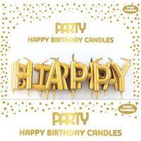 Bougies métalliques Happy Birthday, or - Image principale