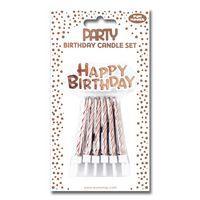 Set de 12 bougies + plaque Happy Birthday, or rose - Image principale