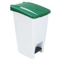 Poubelle mobile à pédale 60 L blanc couvercle vert - Image principale