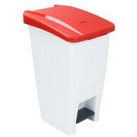 Poubelle mobile à pédale 60 L blanc couvercle rouge - Image principale