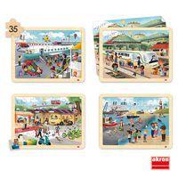Lot de 4 puzzles 'Les transports' de 35 pièces en bois. - Image principale