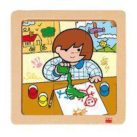 Lot 4 puzzles de 9 pièces en bois sur plateau en bois - Image 4