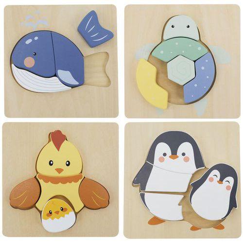 Illustration de : Lot 4 puzzles bois animaux - Sapin Malin