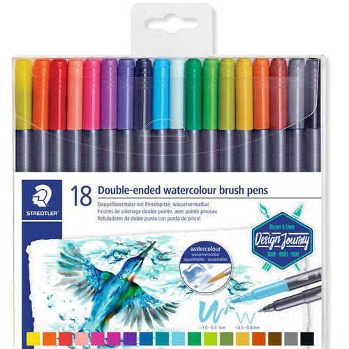 Illustration de : Etui 18 feutres double pointe aquarellable - Staedtler