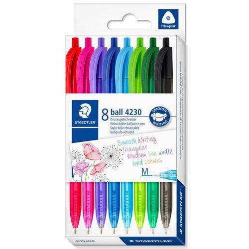 Illustration de : Etui 8 stylos bille triangulaires rétractables - Staedtler