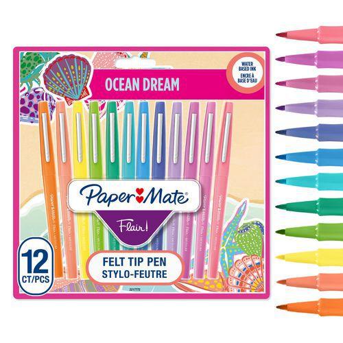 Illustration de : Pochette 12 stylos feutre Flair Ocean dream - Papermate