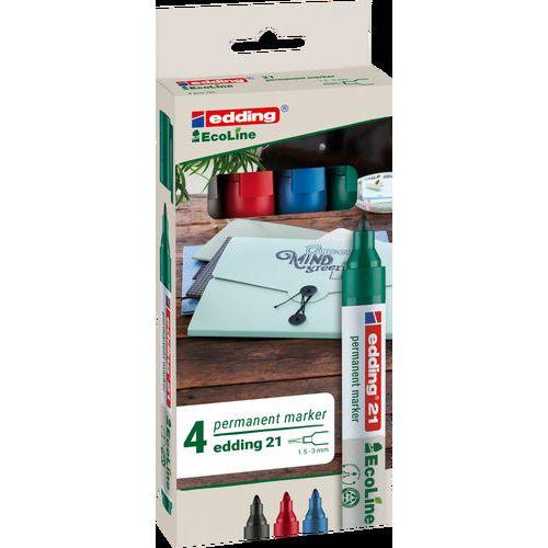Illustration de : Pochette 4 marqueurs permanents pointe ogive 3 mm - Edding