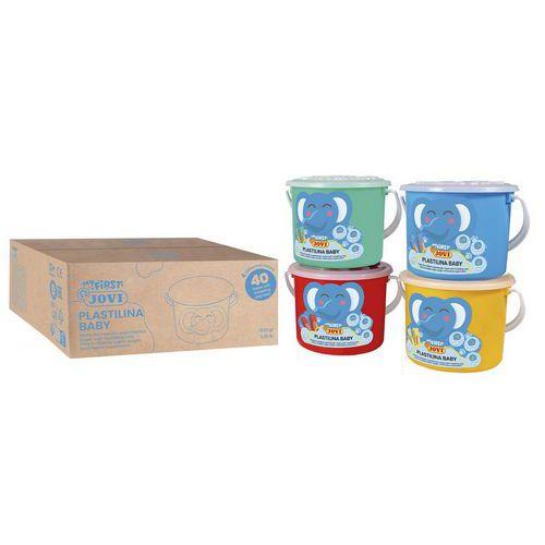 Illustration de : Assortiment 4 seaux pâte à modeler baby 10x38g assortis - Jovi