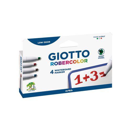 Illustration de : Lot 4 marqueurs effaçables à sec robercolor pointe biseautée - Giotto