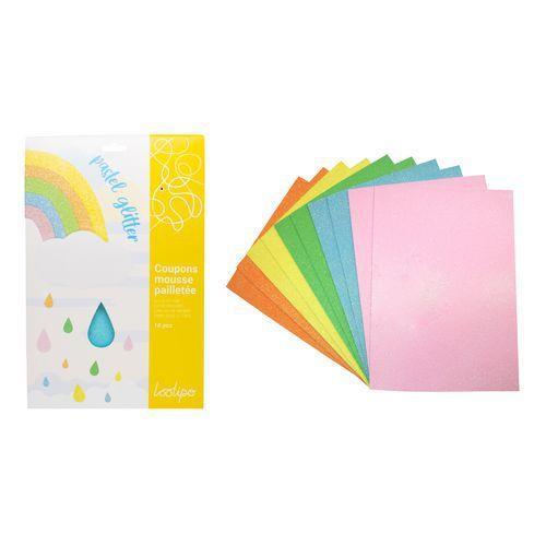 Illustration de : Pack mousse EVA pailletée PASTEL - 21 x 29,7 cm