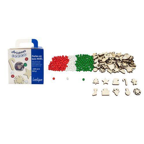 Illustration de : Set de 300 perles en bois rondes thème noël ø 8 mm