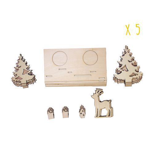 Illustration de : Set de 5 photophores en bois à décorer, 17 x 10,2 x 9 cm