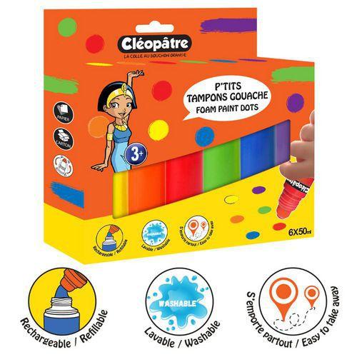 Illustration de : Lot de 6 applicateurs de gouache 50 ml couleurs assorties - Cléopâtre