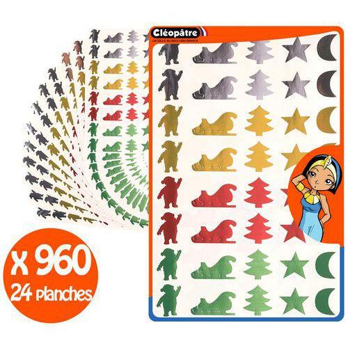 Illustration de : Pochette 24 planches 960 gommettes décorations Noël métal - Cléopâtre