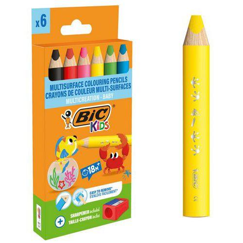 Illustration de : Etui 6 crayons de couleurs triangulaires 3 en 1 baby - Bic