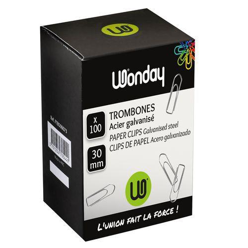 Illustration de : Boite de 100 trombones 30 mm - Wonday
