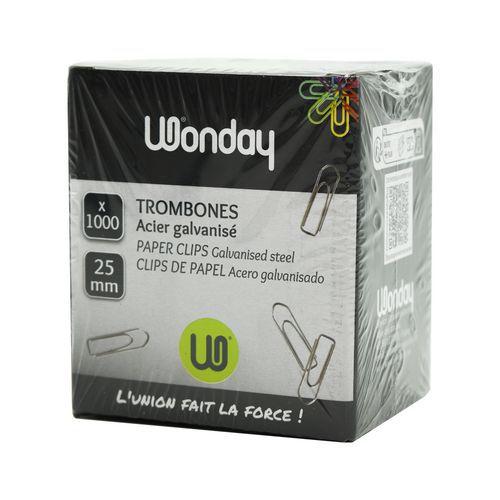 Illustration de : Boite de 1000 trombones 25 mm - Wonday