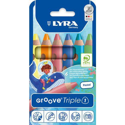 Illustration de : Etui 6 crayons groove triple one pastel - Lyra