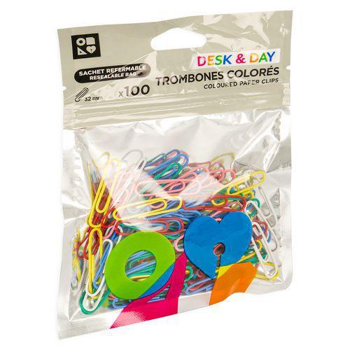 Illustration de : Sachet 100 trombones 32mm colorés - Desk & Day