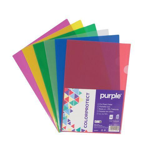 Illustration de : Sachet 10 pochettes coin polypropylène assorties 22x31 cm - Purple