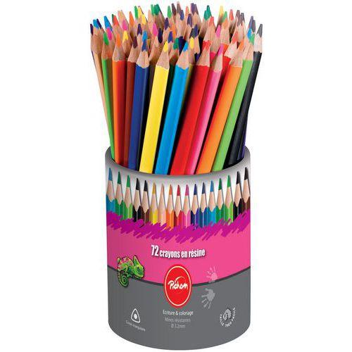 Illustration de : Pot 72 crayons de couleurs triangulaires mine 3,2 mm - Pichon
