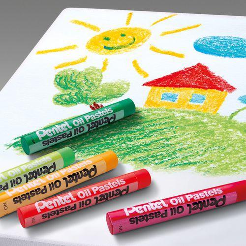 Illustration de : Boîte 12 pastels huile diamètre 8 mm - Pentel