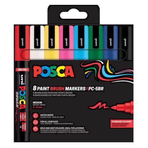 Illustration de : Set 8 marqueurs brush couleurs assorties - Posca