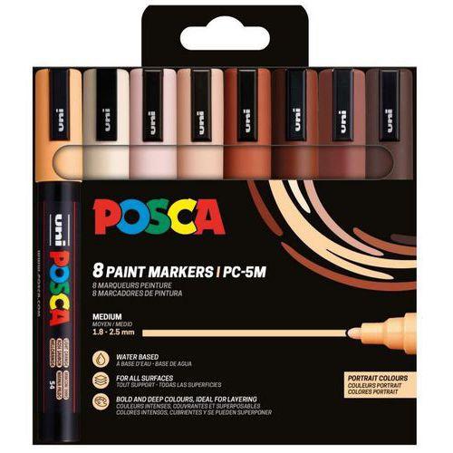 Illustration de : Set 8 marqueurs PC5M pointe conique moyenne couleurs portrait - Posca