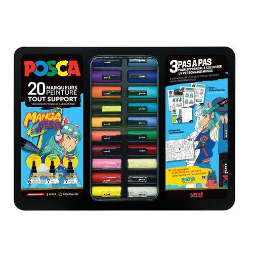 Illustration de : Mallette MANGA 20 marqueurs - Posca