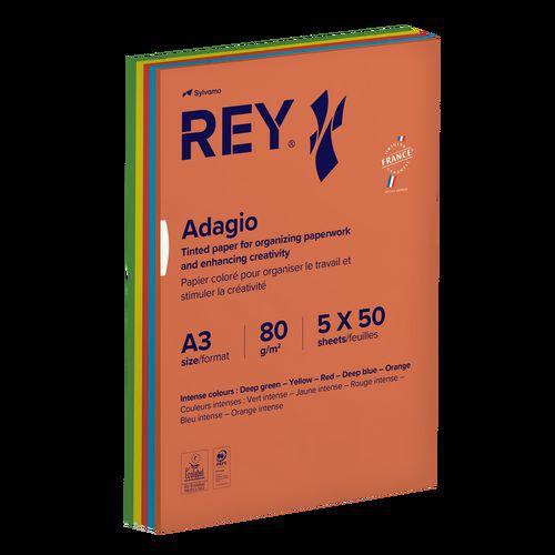 Illustration de : Ramette 250 feuilles A3 80g 5 teintes vives assorties - Rey
