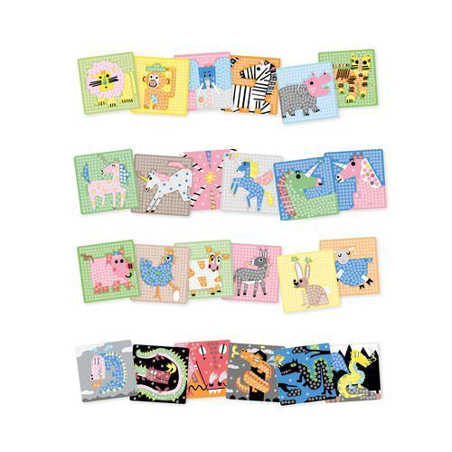 Illustration de : Set 24 cartes mosaïque PlayMais 18x18 cm thème animaux - PlayMais