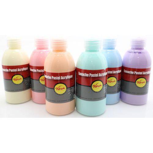 Illustration de : Assortiment de 6 flacons de 250ml de gouache acrylique pastel - Pichon