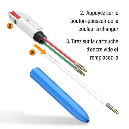 Illustration de : Recharge stylo BIC 4 couleurs pointe moyenne 1 mm bleu