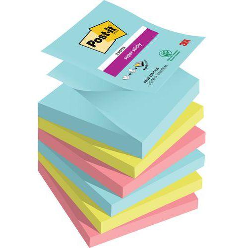 Illustration de : Lot 6blocs 90feuilles 76x76mm assorties z notes super sticky - Post-it