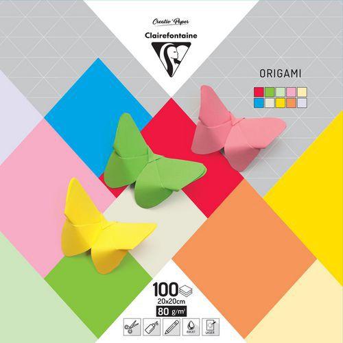 Illustration de : Paquet 100 feuilles de papier origami 20 x 20 cm couleurs assorties