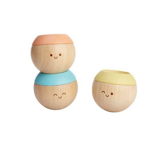 Illustration de : Lot de 3 têtes sensorielles pastel en bois - Plan Toys
