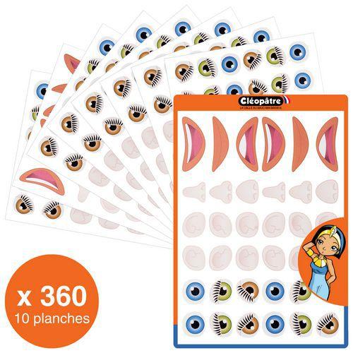 Illustration de : Lot 10 planches A5 360 gommettes visages repositionnables - Cléopâtre