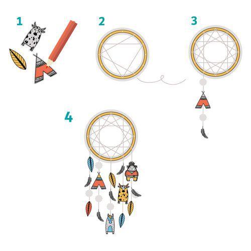 Illustration de : Lot 3 kits attrape-rêves à fabriquer matières et coloris assortis