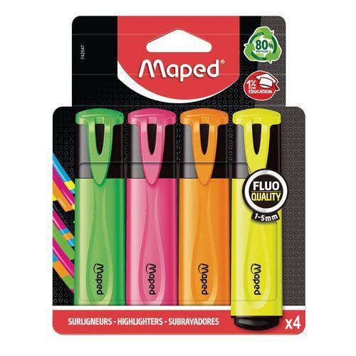 Illustration de : Pochette 4 gros fluo couleurs assortis - Maped