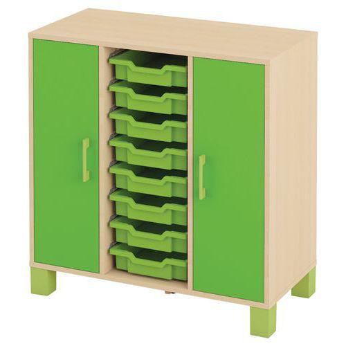 Illustration de : Meuble bas Confetti avec pieds - 8 bacs et portes