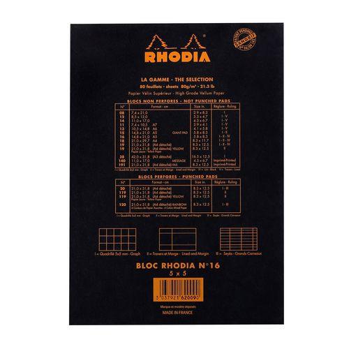 Illustration de : Bloc agrafé Black N 16 14,8x21 cm 80 feuilles Q.5x5 80g - Rhodia
